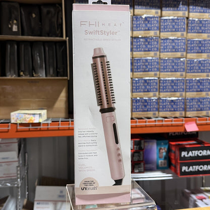 FHI Heat SwiftStyler Retractable Speed Styler Heating Curling Brush - Light Pink - 1"x1": Ceramic, All Hair Types, 5 Settings