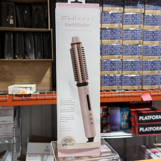 FHI Heat SwiftStyler Retractable Speed Styler Heating Curling Brush - Light Pink - 1"x1": Ceramic, All Hair Types, 5 Settings