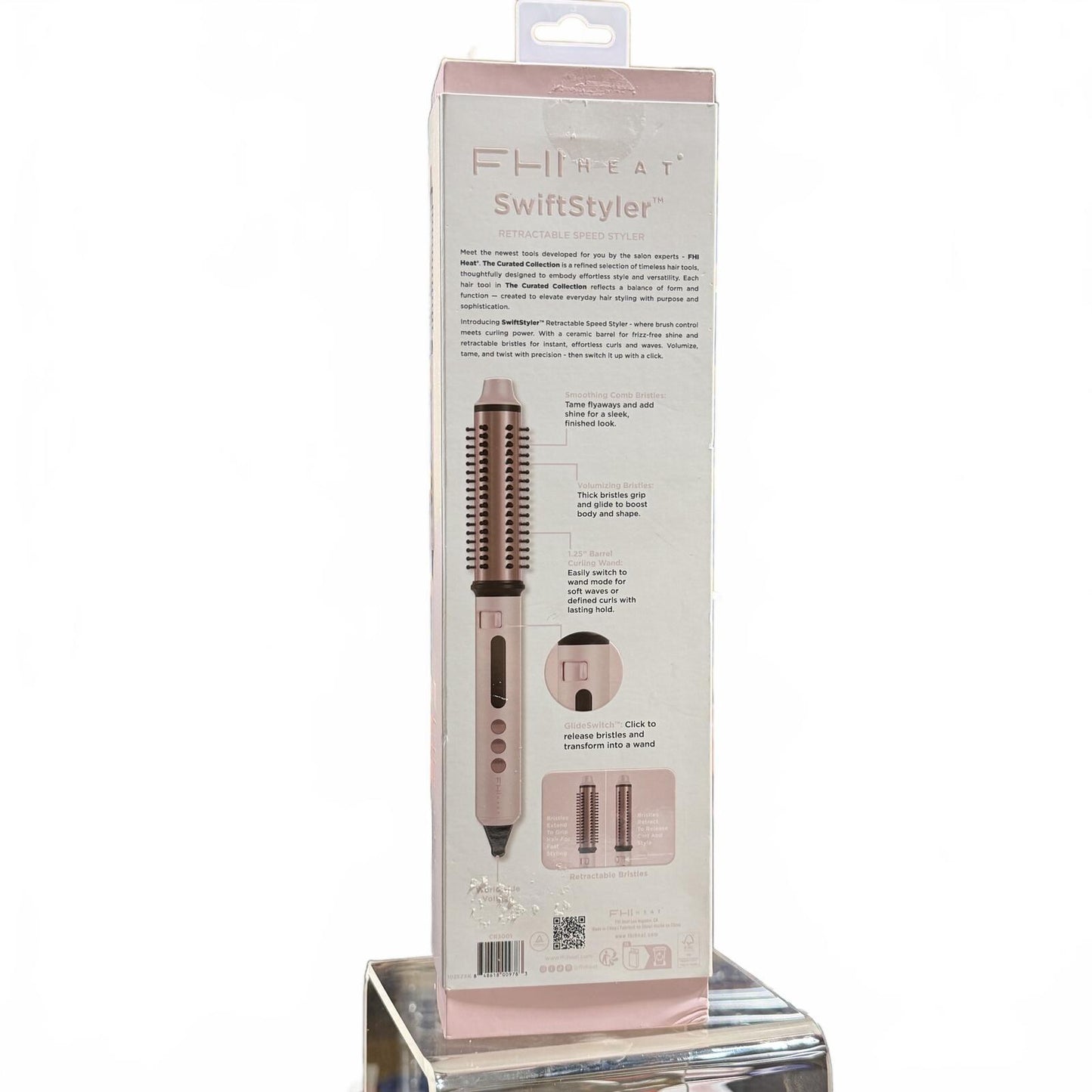 FHI Heat SwiftStyler Retractable Speed Styler Heating Curling Brush - Light Pink - 1"x1": Ceramic, All Hair Types, 5 Settings