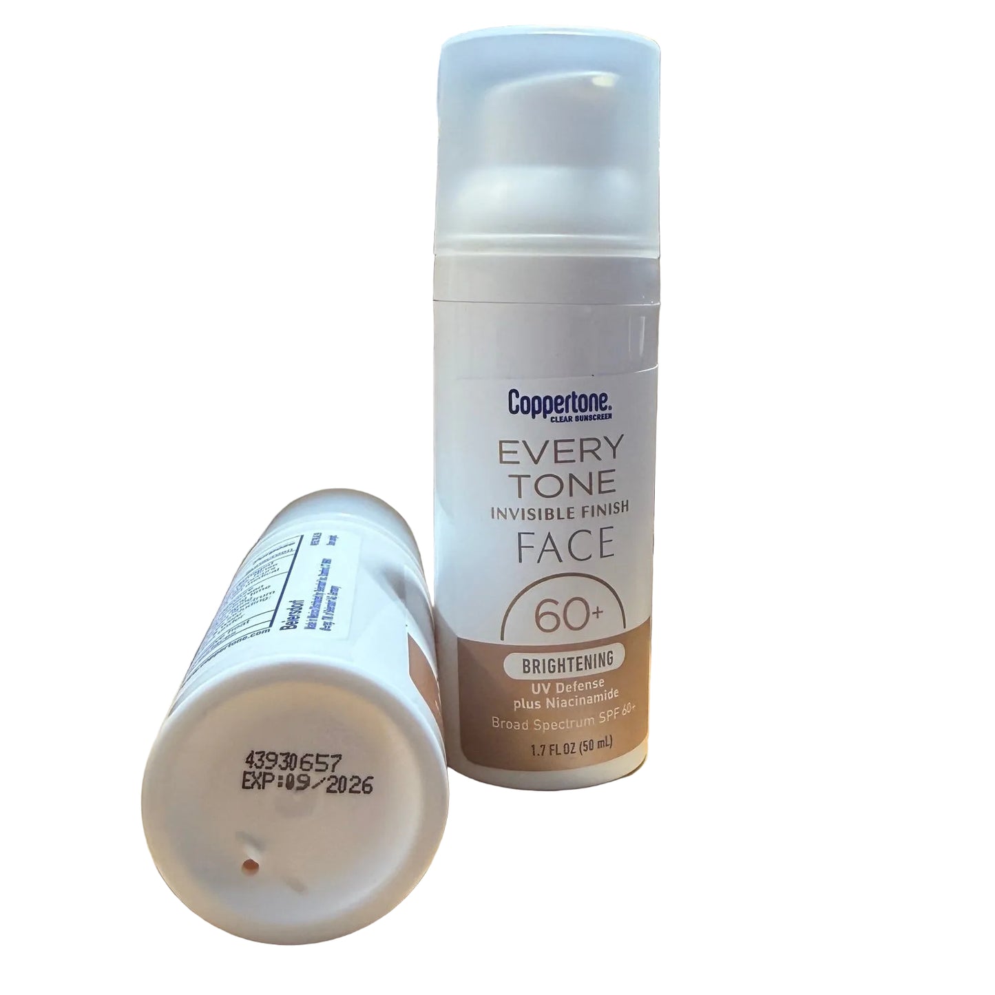 2 Pack Coppertone Every Tone Invisible Finish FACE SPF 60+ Brightening UV Defense + Niacinamide - Exp 9/2026