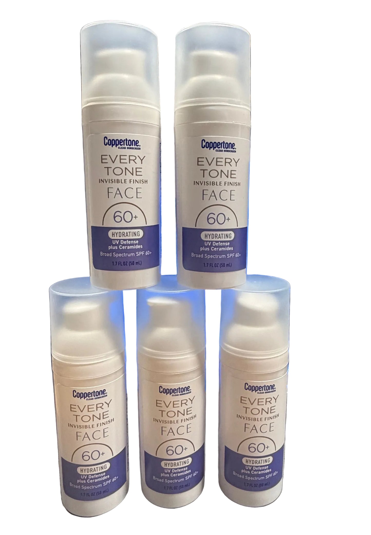 5 pack Coppertone Every Tone Invisible Finish FACE SPF 60+ Hydrating UV + ceramides - 9/2026