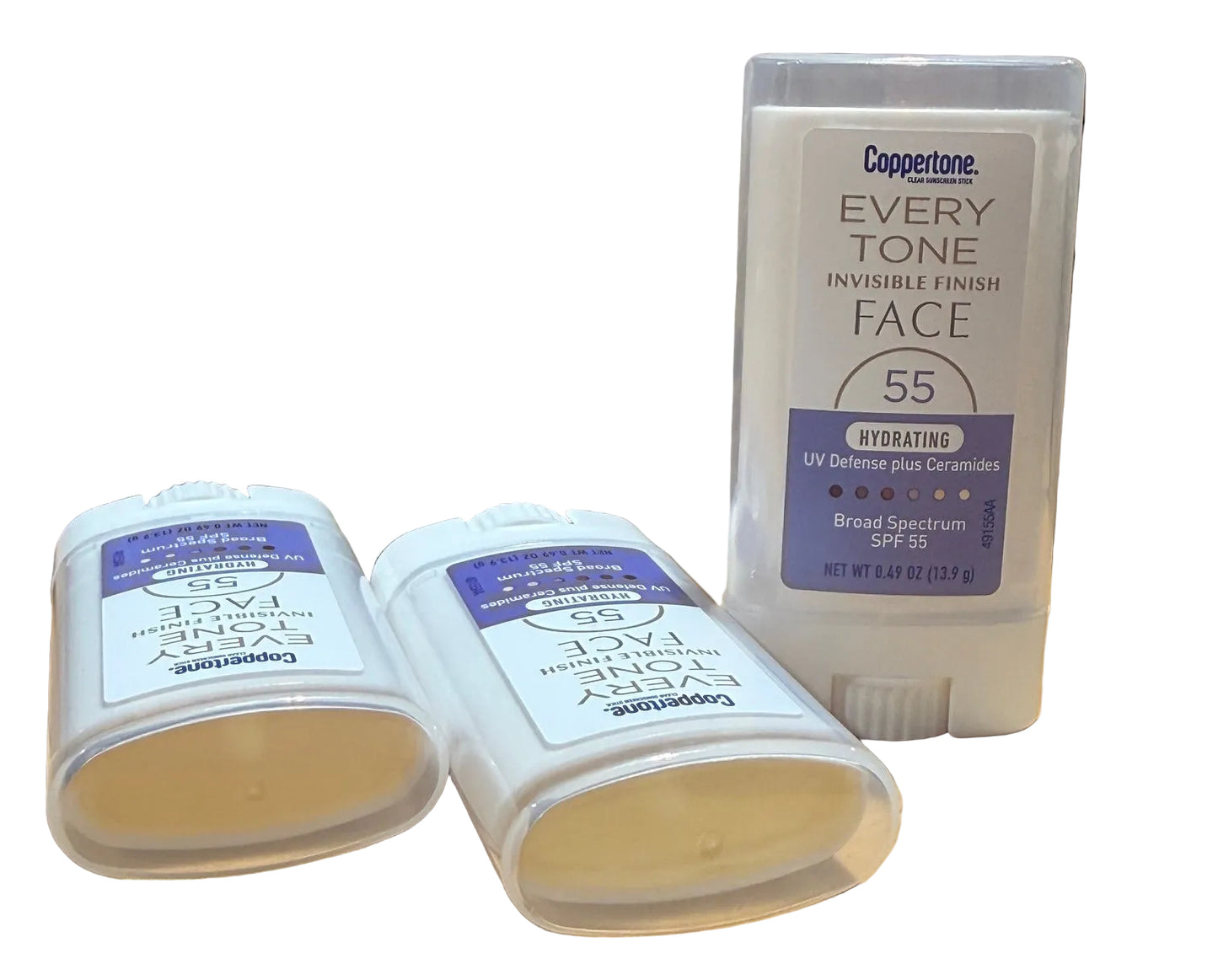 3 pack Coppertone Every Tone Invisible Finish FACE SPF 55+ Hydrating UV + ceramides stick