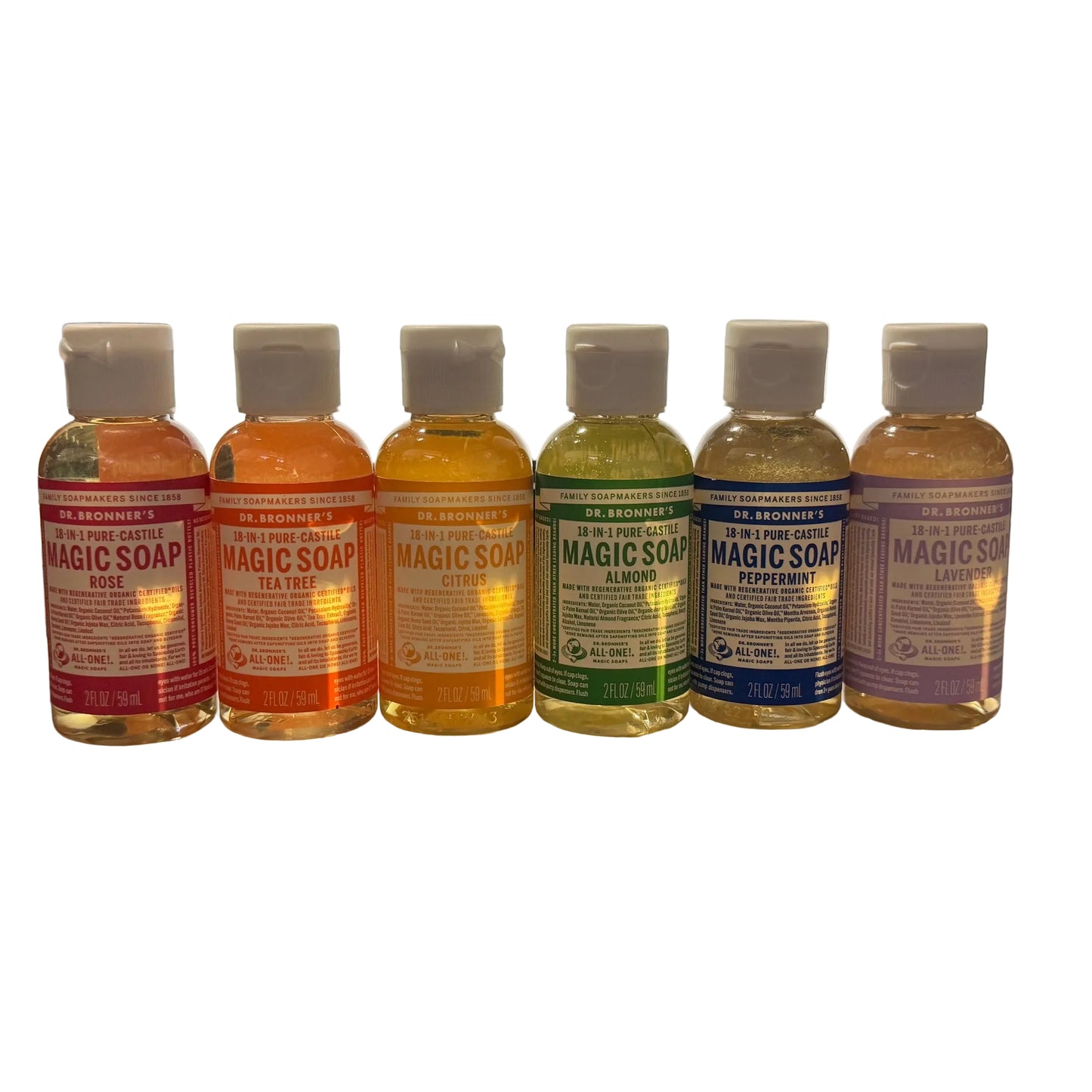 Dr. Bronner's Small Pure-Castile Liquid Soap Set - Rose, Citrus, Tea Tree, Peppermint, Almond, Lavender