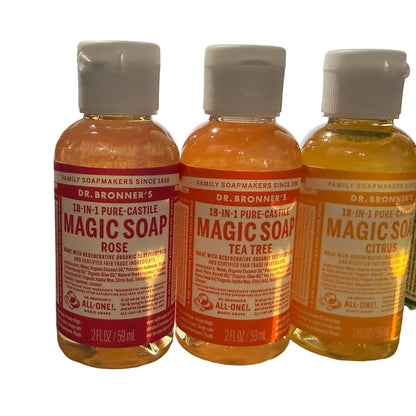 Dr. Bronner's Small Pure-Castile Liquid Soap Set - Rose, Citrus, Tea Tree, Peppermint, Almond, Lavender