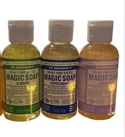 Dr. Bronner's Small Pure-Castile Liquid Soap Set - Rose, Citrus, Tea Tree, Peppermint, Almond, Lavender