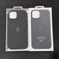 Apple iPhone 15 Plus Fine Woven Case in black displayed in packaging with logo and product details visible.