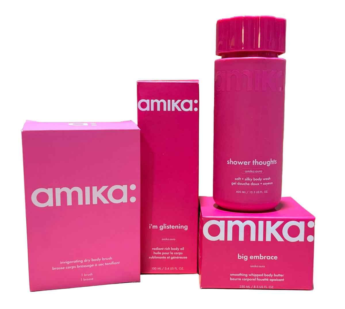 Amika Body Care - SET OF 4 - Body Brush, Shower Gel, Body Oil and Body Butter - NIB