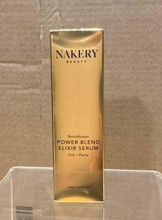Gold box packaging of Nakery SkinInfusion Power-Blend Serum Elixir, featuring brand and product name.
