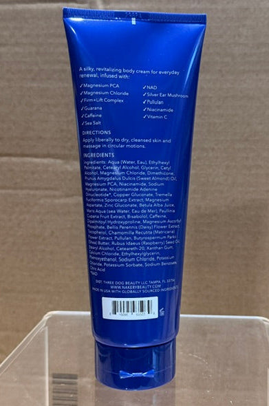 Back view of Nakery SkinRecovery Energize + Repair Body Cream showing ingredients and directions for use.