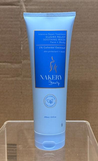 Nakery Intensive Repair Eczema Relief Soothing Wash tube angled view showing label and design.