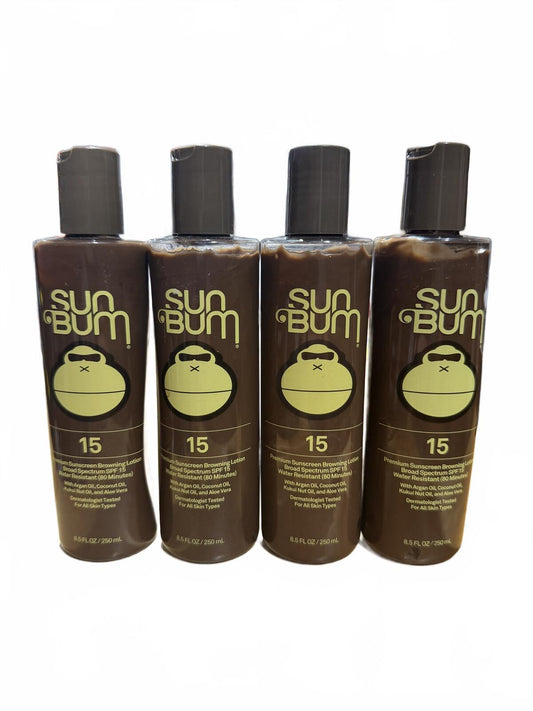 BUNDLE OF 4 BOTTLES - Sun Bum SPF 15 Sunscreen Browning Lotion, 8.5 OZ