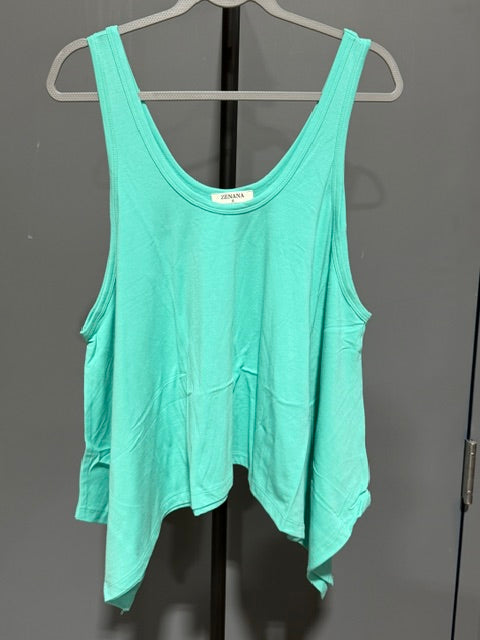 Zenana Sharkbite Hem Relaxed Tank Top - Teal - #8324A