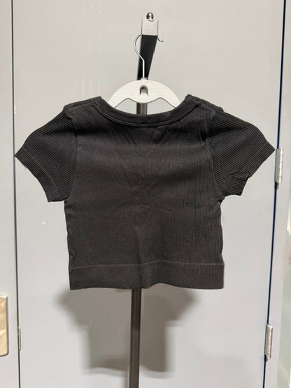 Zenana Crop Top Mineral Wash Ribbed Cap Sleeve - Black #6356A