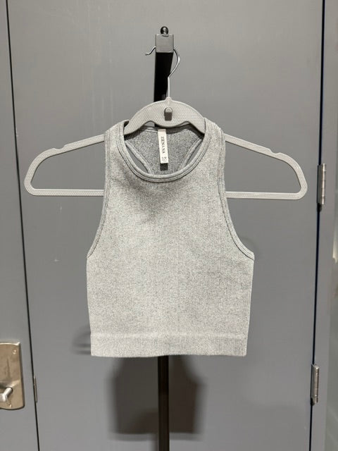 Zenana Racerback Crop Tank Top - Grey - 54017A