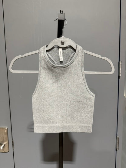 Zenana Racerback Crop Tank Top - Grey - 54017A