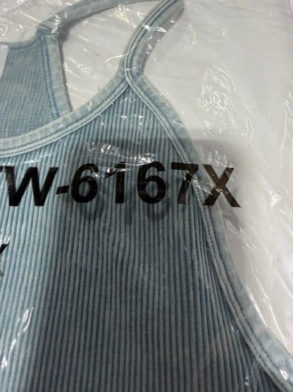 Zenana Ribbed Cropped Racerback Tank Top, Blue Grey #6167X