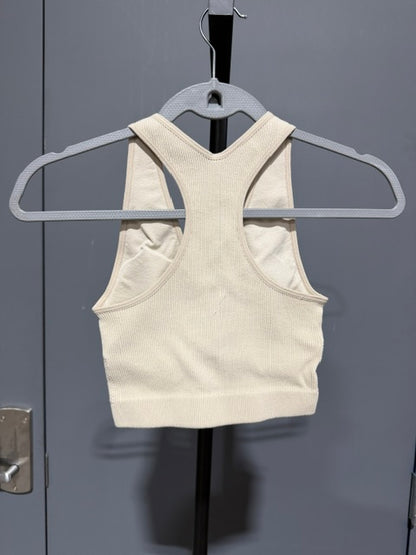 Zenana Ribbed Cropped Racerback Brami, Beige #6133A