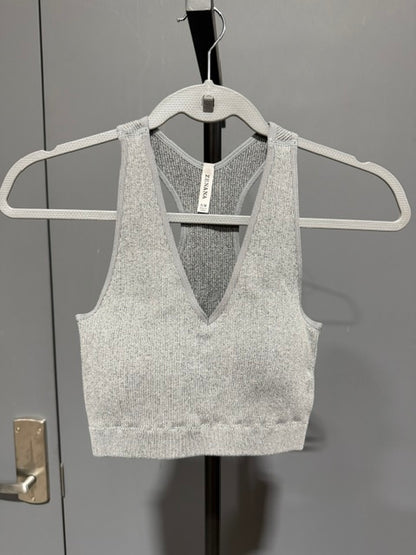 Zenana Ribbed Cropped Racerback Brami, Grey #6133A