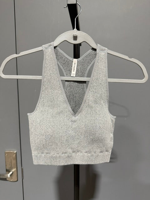 Zenana Ribbed Cropped Racerback Brami, Grey #6133A
