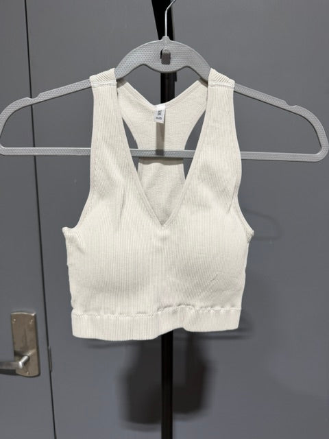 Zenana Ribbed Cropped Racerback Brami, Bone #6133A