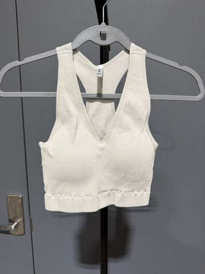 Zenana Ribbed Cropped Racerback Brami, Bone #6133A