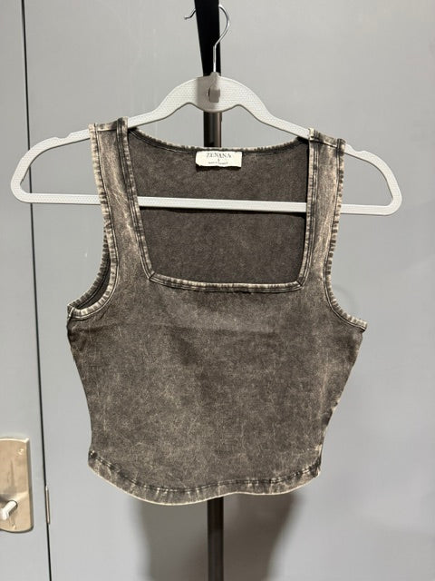 Zenana Square Neck Cropped Tank Top - Ash Black, CTW-3356Y