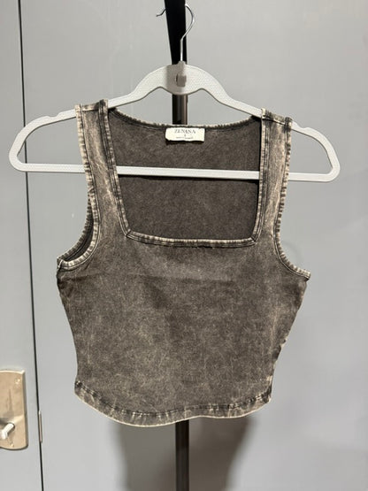 Zenana Square Neck Cropped Tank Top - Ash Black, CTW-3356Y