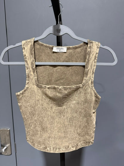 Zenana Square Neck Cropped Tank Top, Mocha  CTW-3356Y