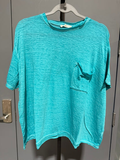 Zenana Pocket T-shirt, Light Teal, CTW-3144