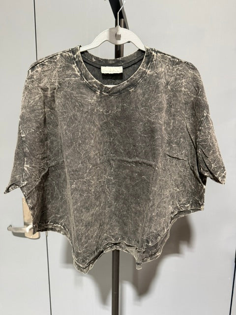 Zenana Cropped Short Sleeve, Ash Black - T-Shirt, CTW-3353A5