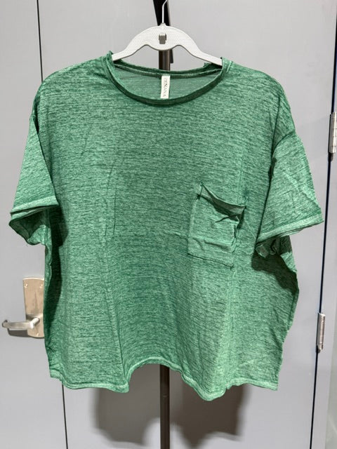 Zenana Cropped Short Sleeve, Dark Green CTW-3144