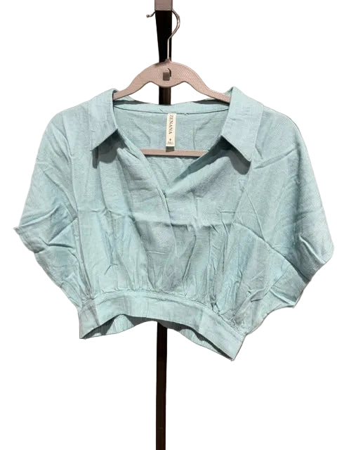 Zenana Washed Linen Wrap Crop Top in Dusty Teal -7171Y