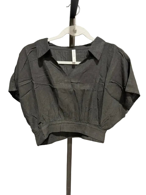 Zenana Washed Linen Wrap Crop Top in Black -7171Y