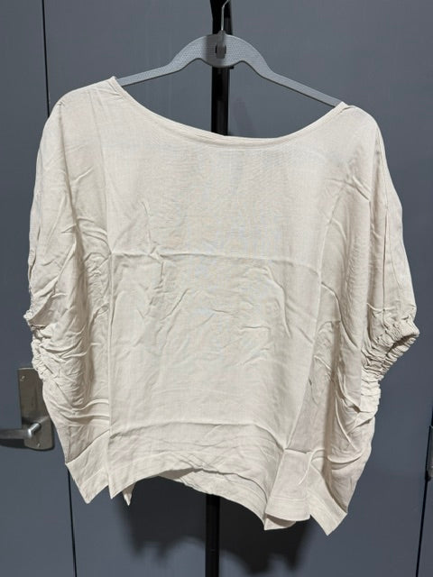 Zenana Dolman Sleeve Ruched Blouse Oversized Beige QT-7294D4