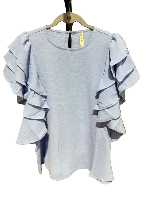 Zenana Multi Tier Ruffle Sleeve Top, Spring Blue QT-7137Y
