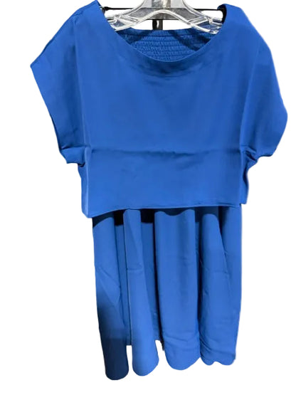 Zenana Woven Crop Tee & Skirt Set, Light Navy QTQS-7304A5