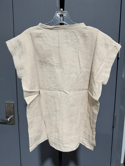 Zenana Double Gauze Round Neck Short Sleeve Top #QT-7266Y Sand Beige