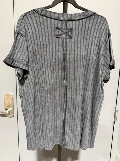 Zenana Ribbed Mineral Wash Short Sleeve Top Charcoal Grey RTW-8493A