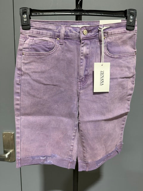 Zenana Bermuda Jean Short - Blueberry - DMP-1892Y