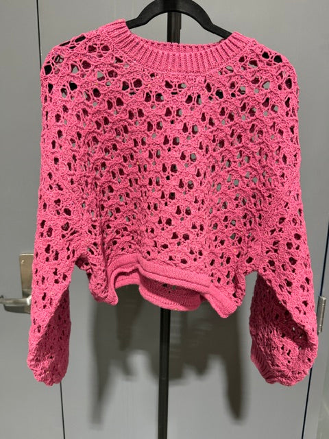 Zenana Oversized Cropped Crochet Knit Sweater - TW-2546 A5