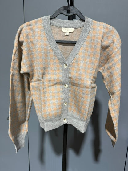 Promesa Button Down Cardigan Sweater - Tan Grey Checker - M