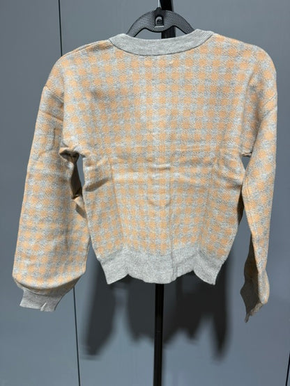 Promesa Button Down Cardigan Sweater - Tan Grey Checker - M