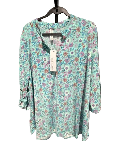 Dear Scarlett - Long Sleeve Blouse - Blue Floral - 2XL