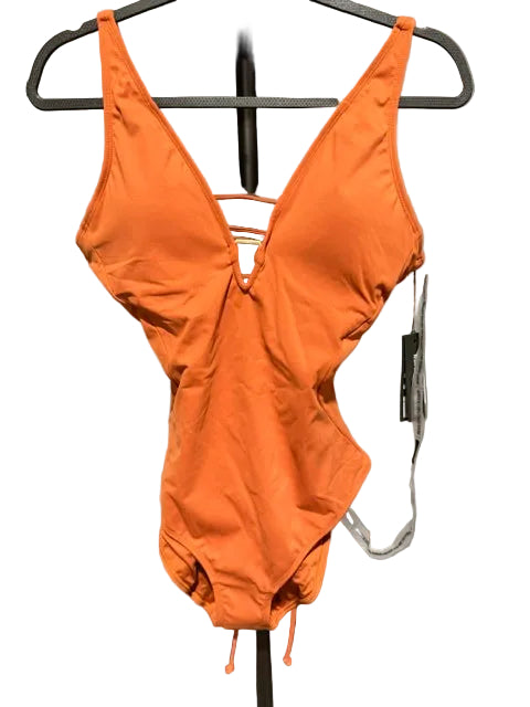 Orange Plunge Strappy One-Piece Swimsuit - Strapless - S
