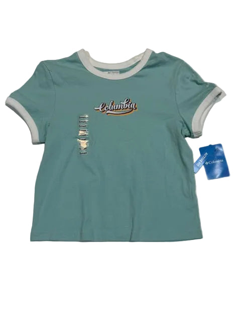 Columbia Women's Rolling Bend Graphic Ringer Top - Spray, Elevated Script S