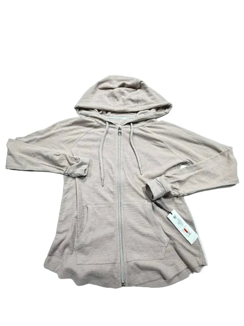 Calvin Klein Women's Premium Performance Rouched Long Sleeve Zip up Hoodie - Evening Sand S