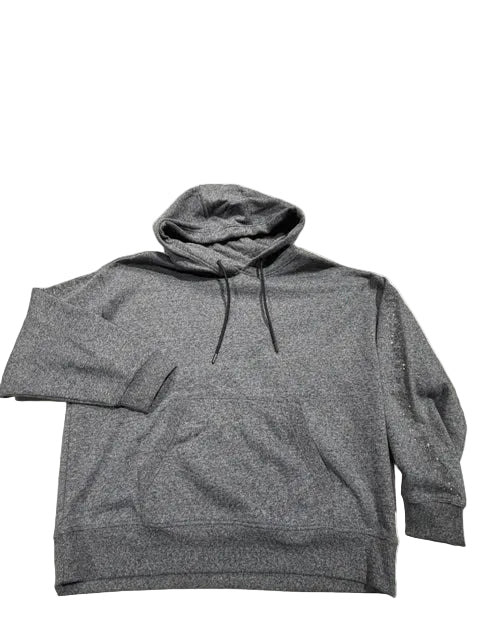 Dkny Sport Women's Rhinestone Logo Fleece Hoodie - Black Heather - XL