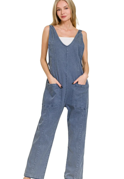 Zenana Casual Baggy Jumpsuit - Blueberry DMO-1894A5
