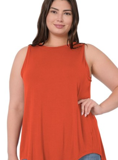 Zenana Dark Rust Hi-Low Tank Top, Dark Rust IT-2310XN