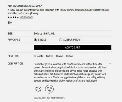 Beauty Counter Reflect Effect AHA Smoothing Facial Mask 2.5oz Full Size - NEW in Box